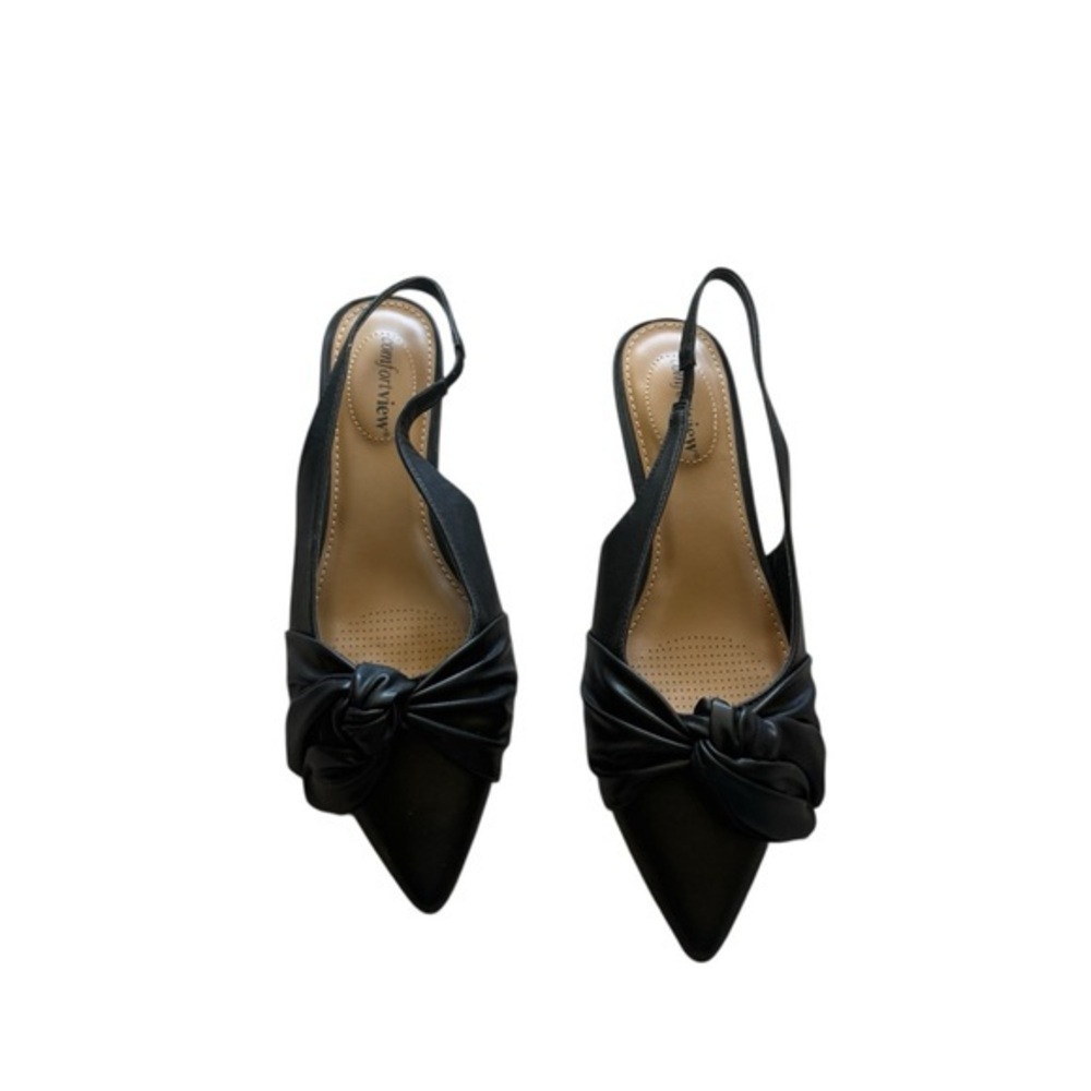 Comfortview Black Slingback Flats Pointed Toe Knot Detail Size 9.5 NWOT